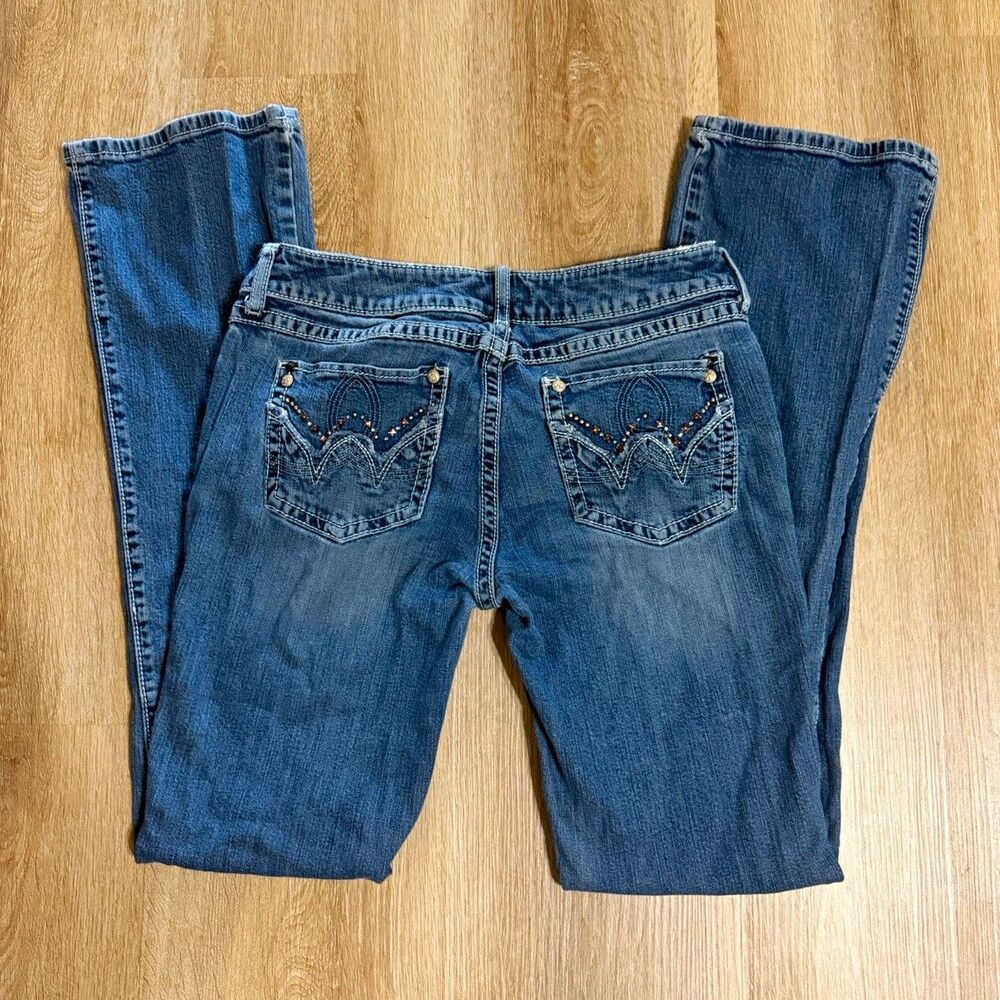 Wrangler Juniors Bootcut Jeans Blue Medium Wash Low Rise Stretch Size 9x36